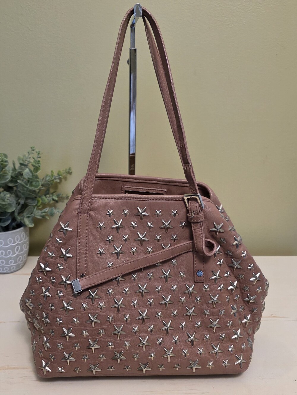 Jimmy Choo | Pink Leather Star Studded Tote Bag